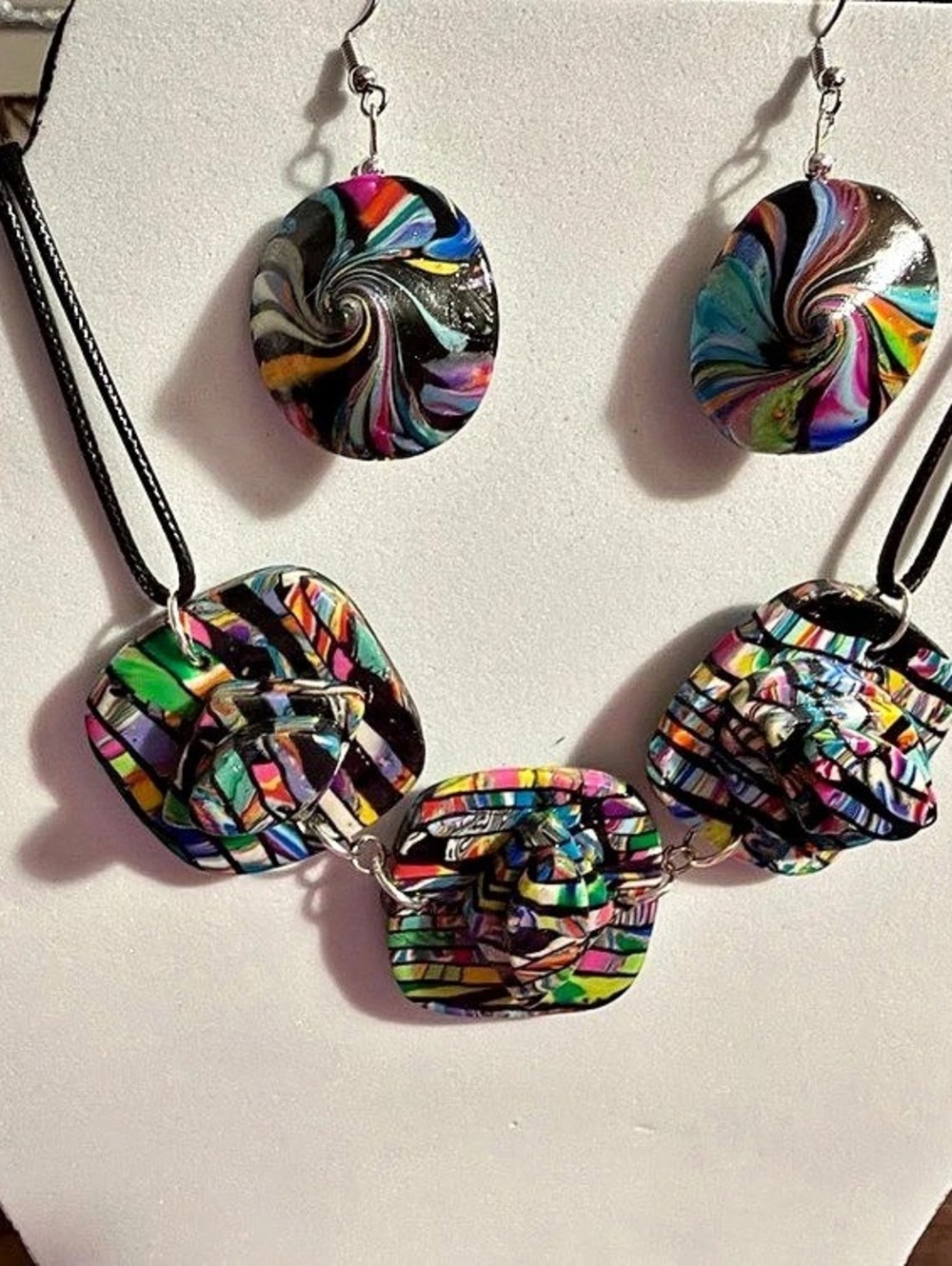 Multicolor & Black Abstract Necklace and Earrings
